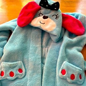 3T kids Blue puppy fleece hooded robe UNISEX